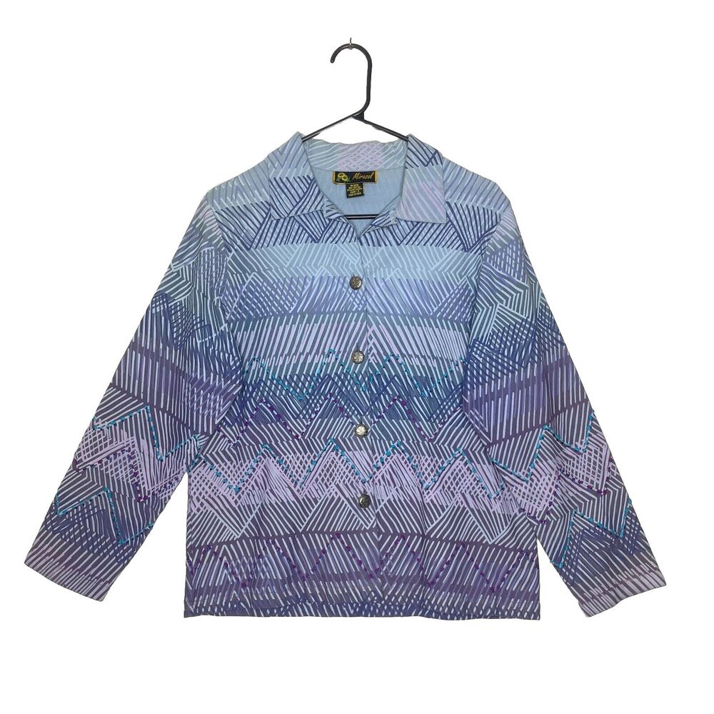 Marisol Womens Jean Jacket M Colorful Embroidered Tribal Blue Purple Hippie